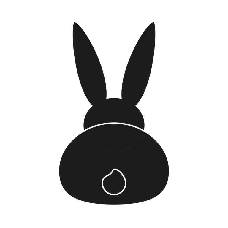 Black and white bunny back silhouette. Easter rabbit symbol. Spring themed vector illustration for stamp, label, certificate, brochure, gift card, poster, coupon or banner decoration