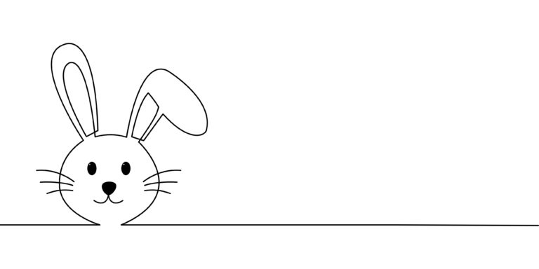 Continuous line drawing of rabbit on white background.
