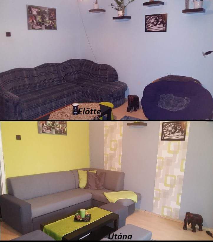 A nappali az első felújítás előtt és után